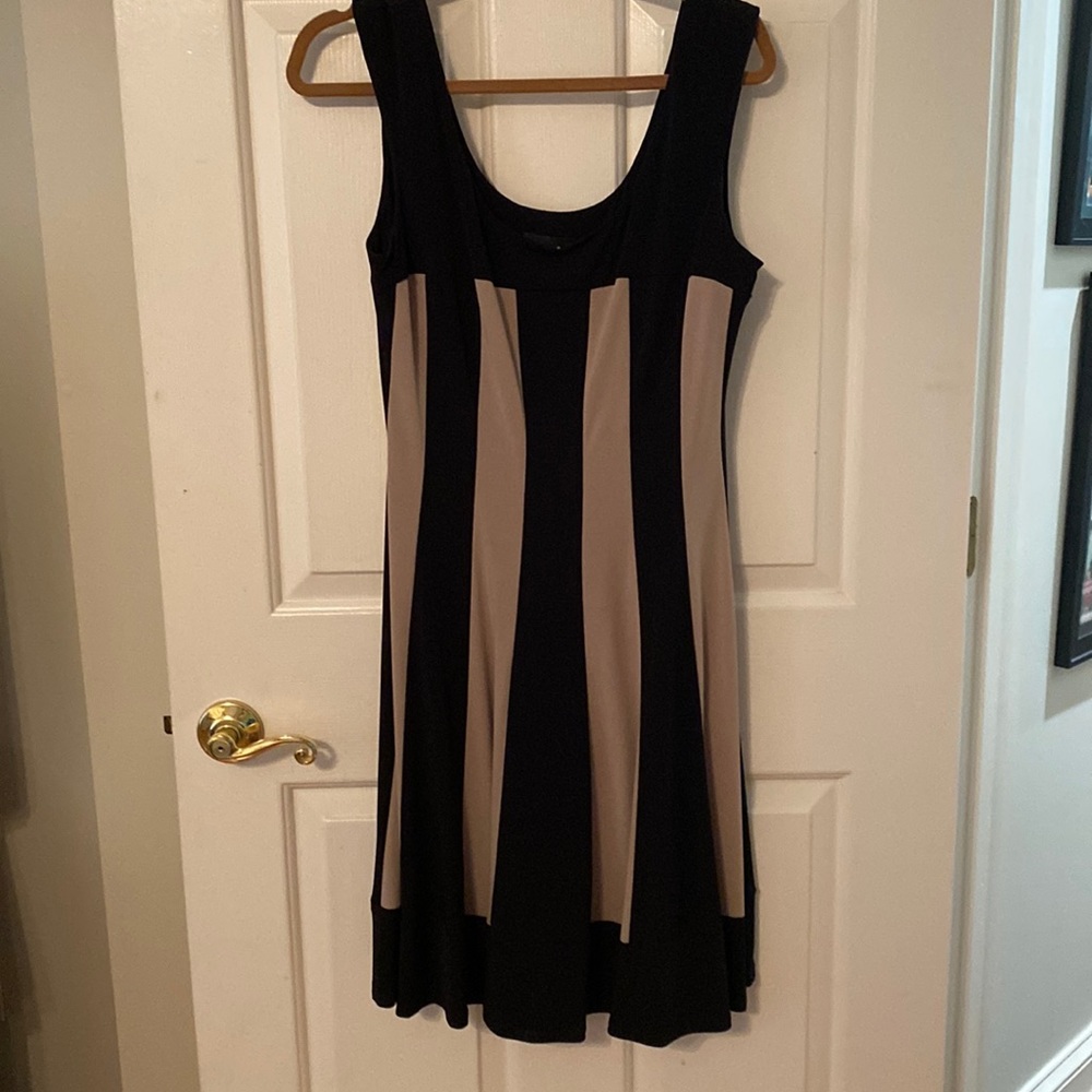 Horizontal striped dress in black and tan. Size 14